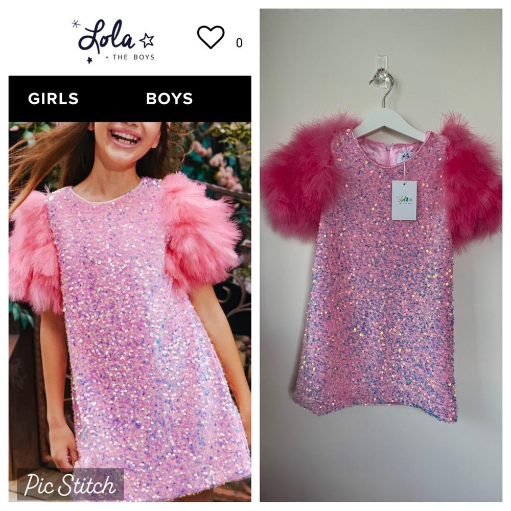 Lola + The Boys - girls rose feather party dress - 6yr